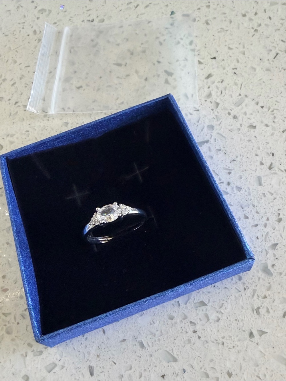 3 Stone Adjustable Marquise Cluster Engagement Ring - Picture 4 of 4
